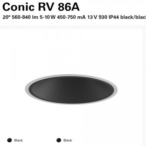 Recessed Adj DL, Intra Lighting#Conic RV 86A 20deg 3000K BK/BK