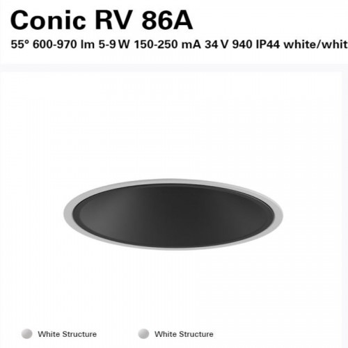 Recessed Adj DL, Intra Lighting#Conic RV 86A 55deg 4000K WH/WH