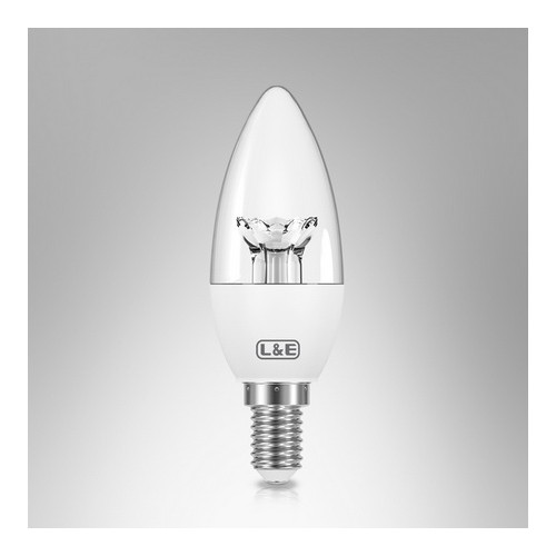 หลอด LED,L&E#LED-CANDLE-470LM/827/6W/E14/Clear/Dim